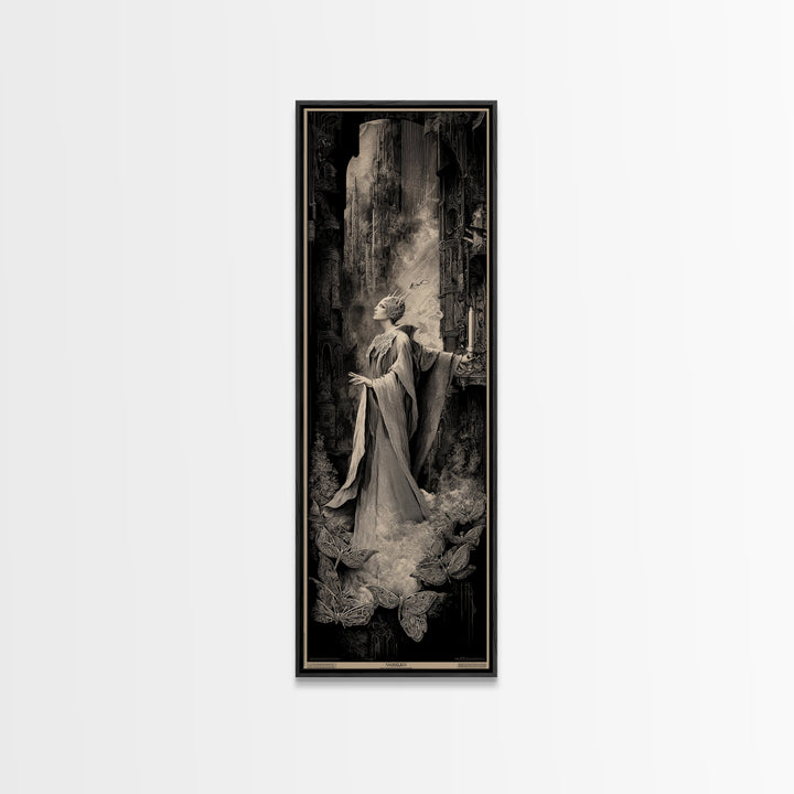 The Moth-Winged Empress, Gothic Engraving Art, Tall Narrow Wall Art, Dark Fantasy Wall Art, Framed Canvas Print, Halloween Wall Art