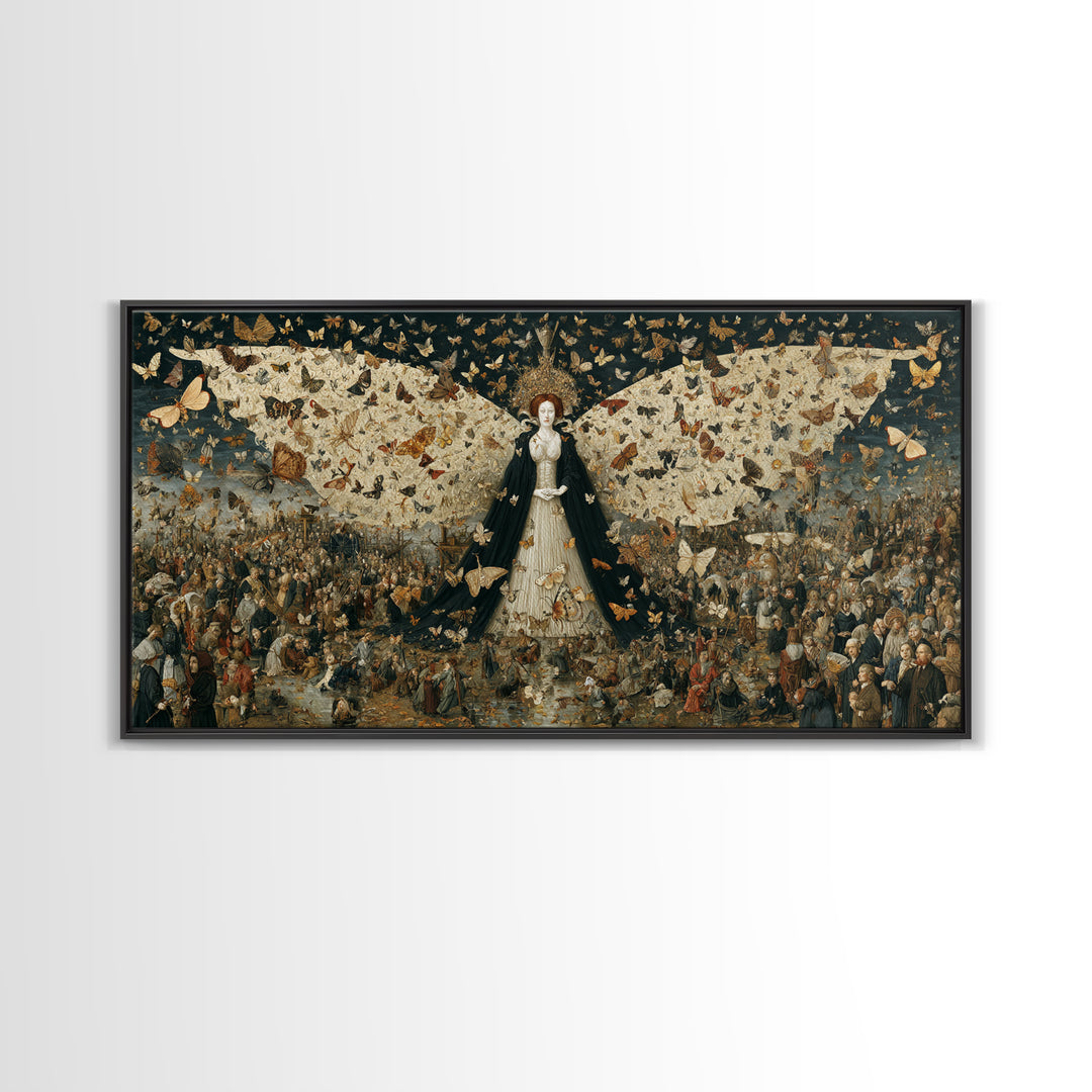 The Moth-Winged Empress, Northern Renaissance Horror, Wide Panoramic Art, Macabre Wall Art, Framed Canvas Print, Spooky Wall Decor