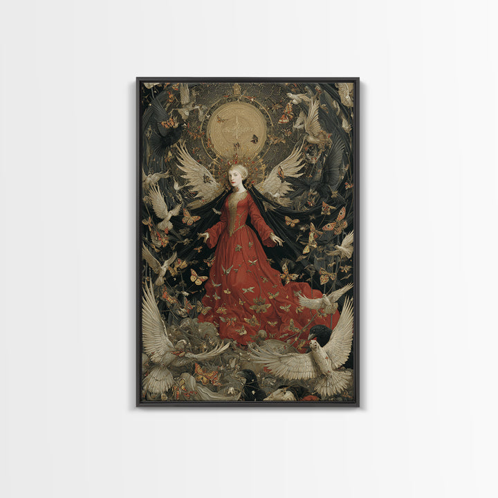 The Moth-Winged Empress, Dark Renaissance Art, Vertical Wall Art, Dark Fantasy Wall Art, Framed Canvas Print, Halloween Wall Art