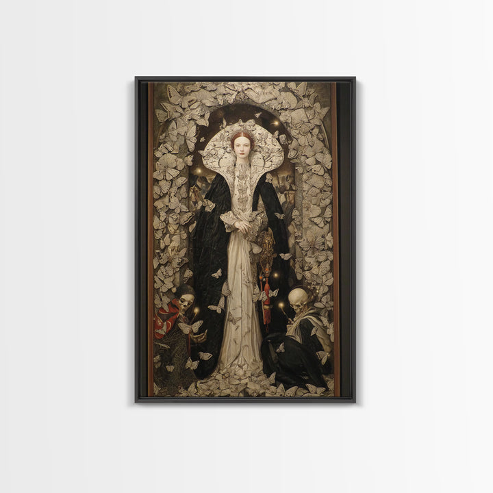 The Moth-Winged Empress, Danse Macabre Art, Vertical Wall Art, Gothic Horror Wall Art, Framed Canvas Print