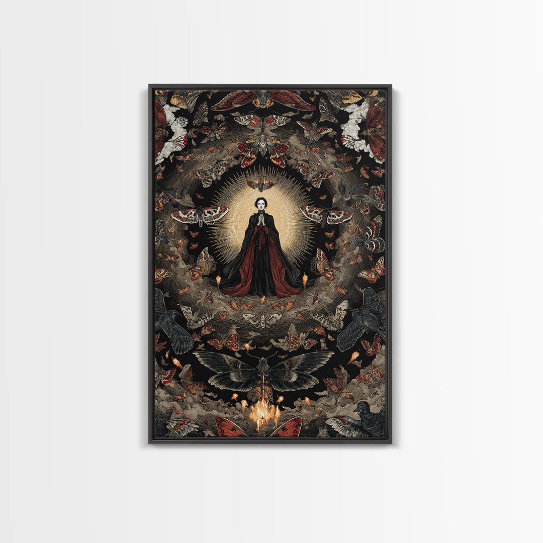 The Moth-Winged Empress, Visionary Gothic Art, Vertical Wall Art, Macabre Wall Art, Framed Canvas Print, Halloween Wall Art