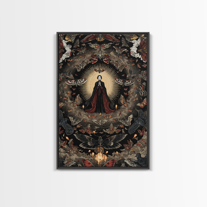 The Moth-Winged Empress, Visionary Gothic Art, Vertical Wall Art, Macabre Wall Art, Framed Canvas Print, Halloween Wall Art