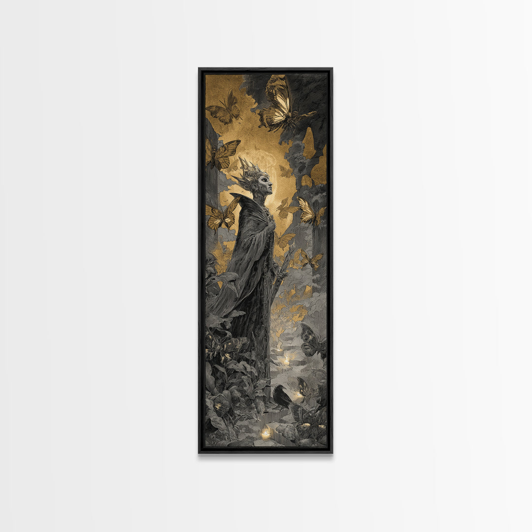 The Moth-Winged Empress, Architectural Etching Art, Tall Narrow Wall Art, Macabre Wall Art, Framed Canvas Print
