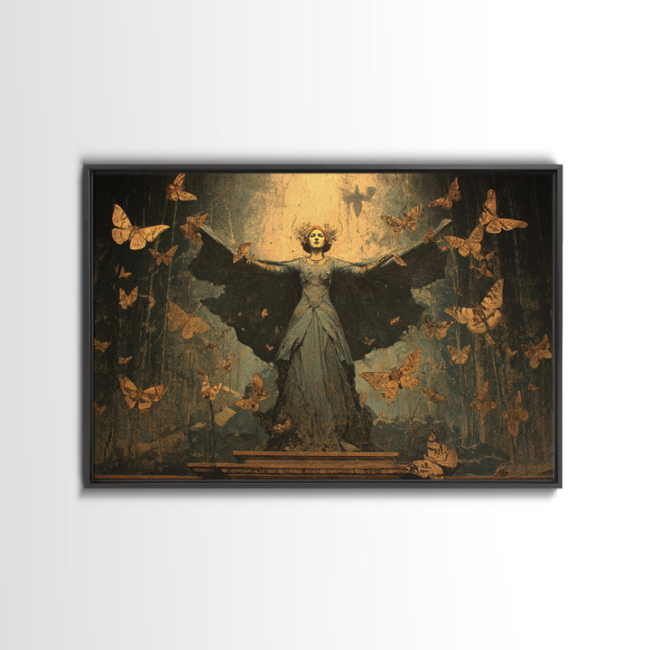 The Moth-Winged Empress, Symbolist Gothic Landscape, Landscape Wall Art, Dark Halloween Decor, Framed Canvas Print, Halloween Wall Art