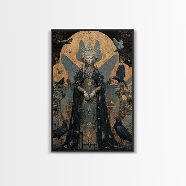 The Moth-Winged Empress, Ornate Symbolist Art, Vertical Wall Art, Dark Halloween Decor, Canvas Print, Halloween Wall Art
