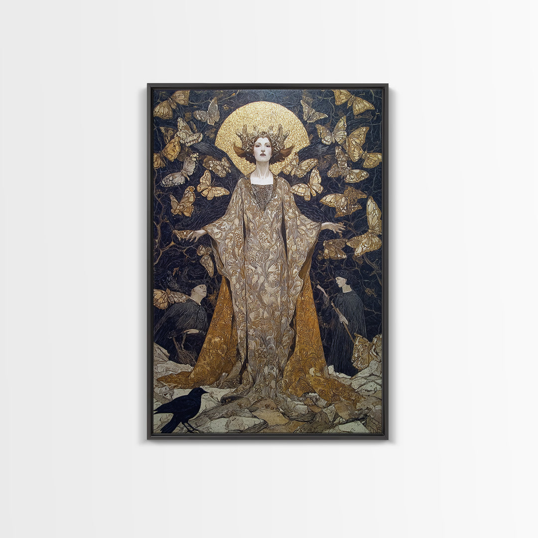 The Moth-Winged Empress, Symbolist Death Art, Vertical Wall Art, Dark Halloween Decor, Canvas Print, Halloween Wall Art