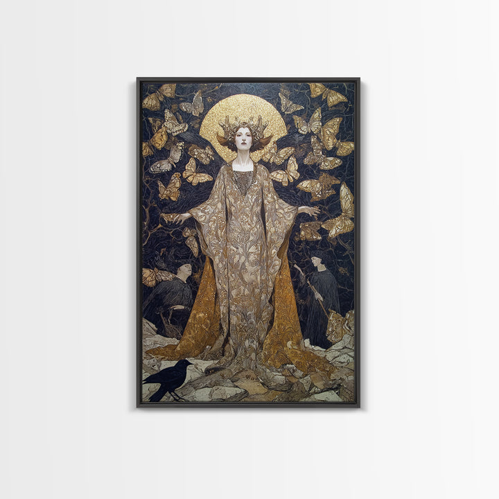 The Moth-Winged Empress, Symbolist Death Art, Vertical Wall Art, Dark Halloween Decor, Canvas Print, Halloween Wall Art