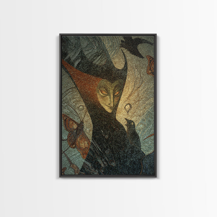 The Moth-Winged Empress, Expressionist Gothic Art, Vertical Wall Art, Dark Halloween Decor, Canvas Print, Halloween Wall Art