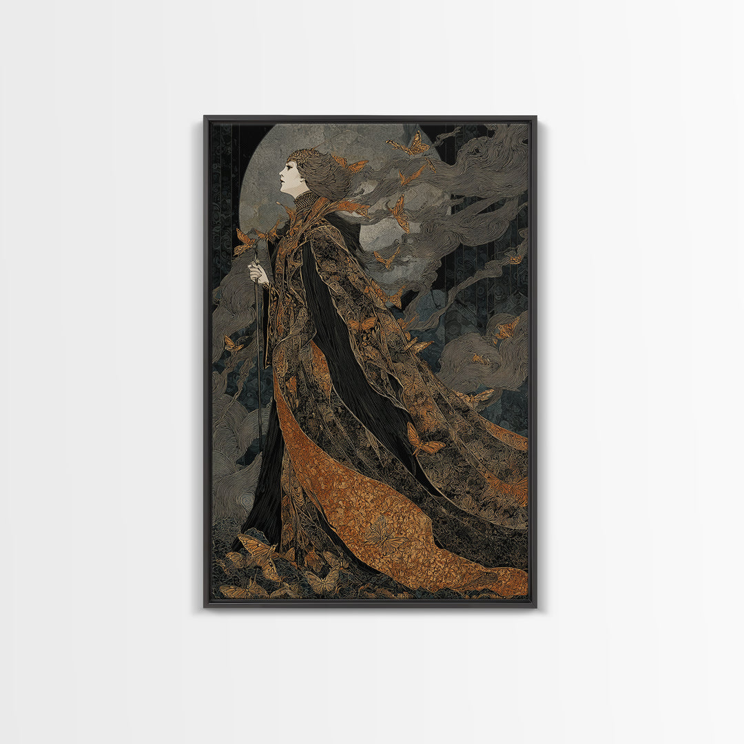 The Moth-Winged Empress, Stained Glass Gothic Art, Vertical Wall Art, Dark Halloween Decor, Canvas Print, Halloween Wall Art