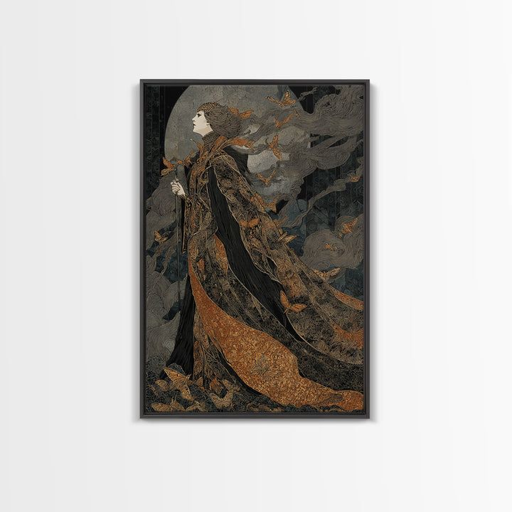 The Moth-Winged Empress, Stained Glass Gothic Art, Vertical Wall Art, Dark Halloween Decor, Canvas Print, Halloween Wall Art
