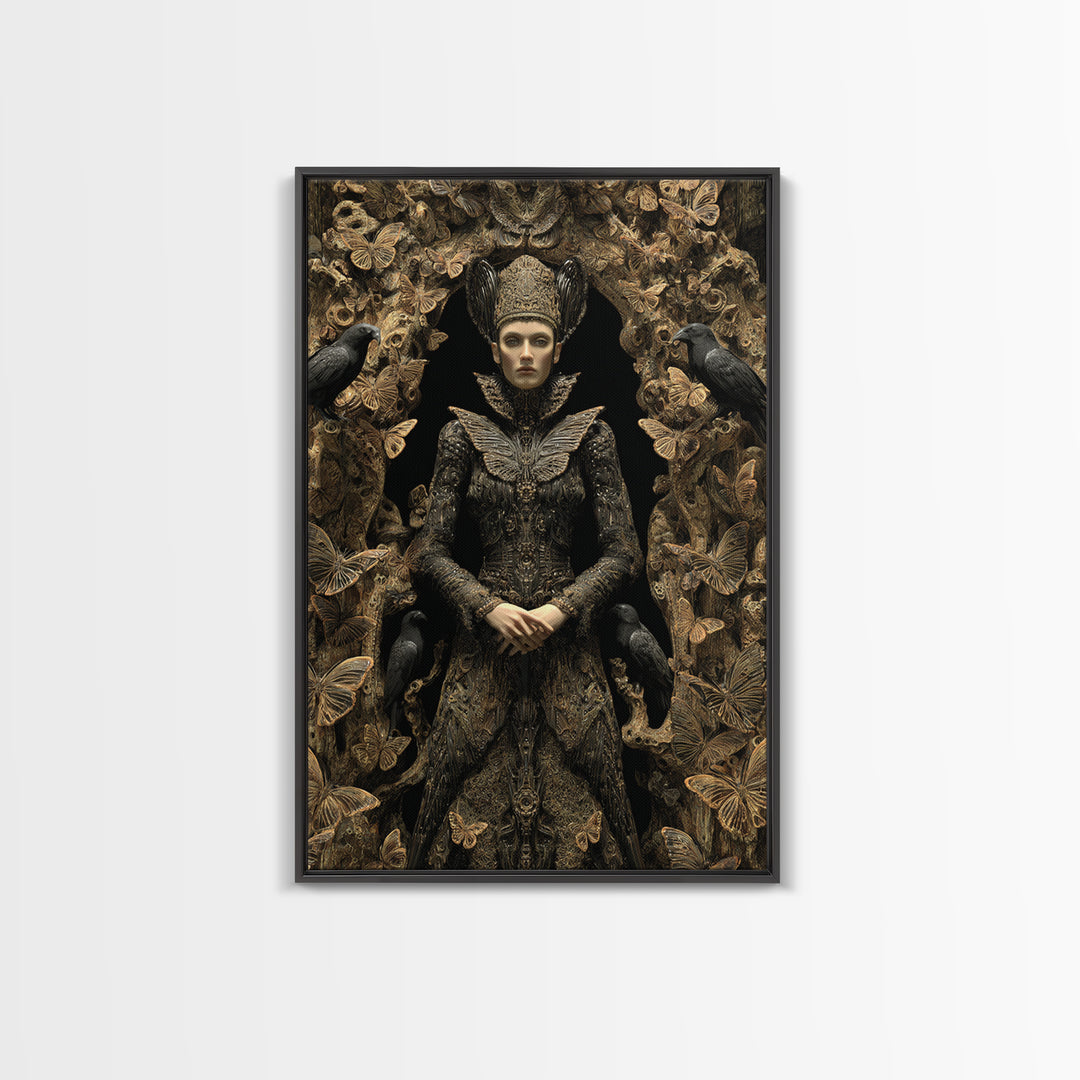 The Moth-Winged Empress, Biomechanical Horror Art, Vertical Wall Art, Gothic Horror Wall Art, Framed Canvas Print, Halloween Wall Art