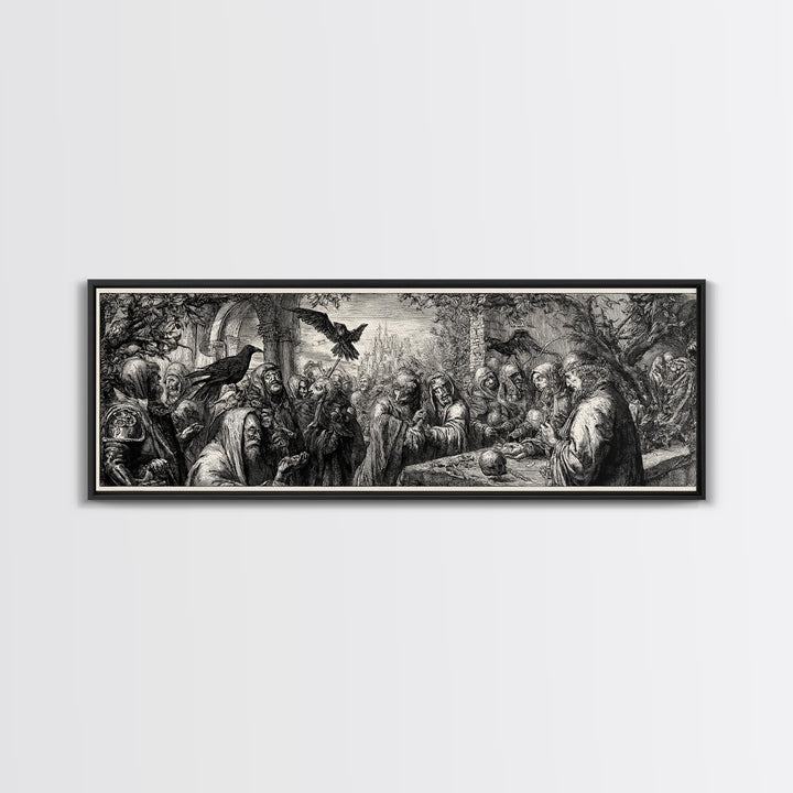 The Ash-Covered Oracle, Renaissance Engraving Art, Extra Wide Wall Art, Macabre Wall Art, Framed Canvas Print, Halloween Wall Art