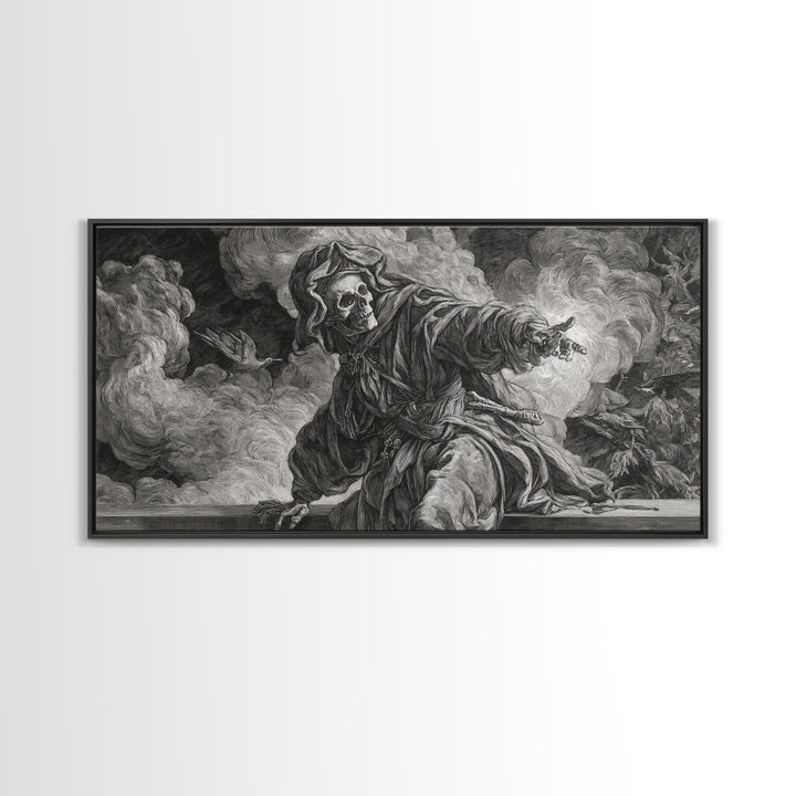 The Ash-Covered Oracle, Danse Macabre Art, Wide Panoramic Art, Dark Fantasy Wall Art, Canvas Print, Halloween Wall Art