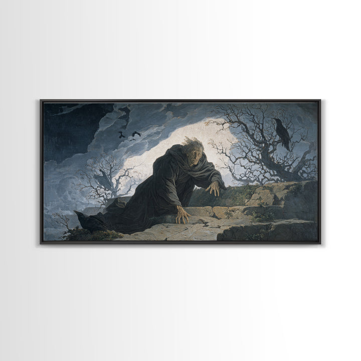 The Ash-Covered Oracle, Romantic Gothic Landscape, Wide Panoramic Art, Macabre Wall Art, Canvas Print, Halloween Wall Art