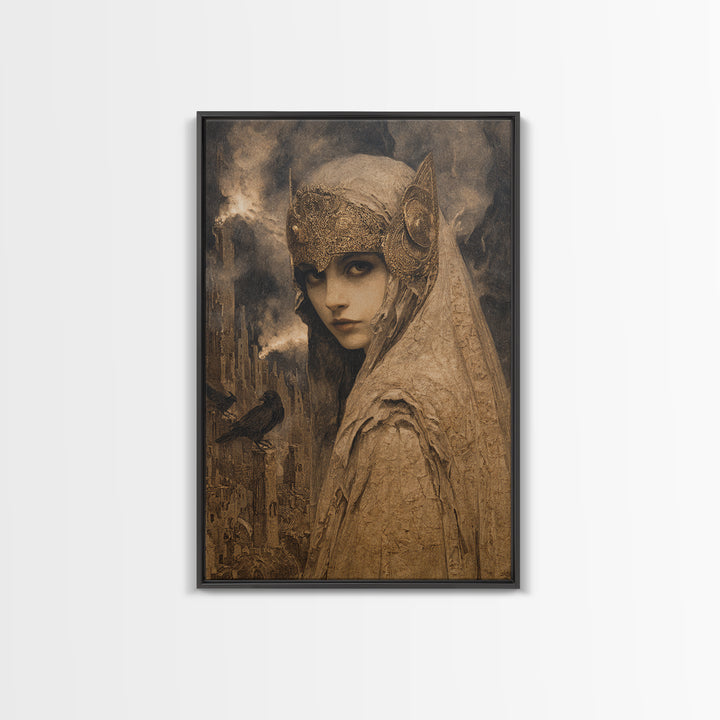 The Ash-Covered Oracle, Ornate Symbolist Art, Vertical Wall Art, Dark Halloween Decor, Canvas Print, Halloween Wall Art
