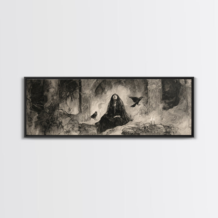 The Ash-Covered Oracle, Decadent Gothic Art, Extra Wide Wall Art, Macabre Wall Art, Canvas Print, Halloween Wall Art