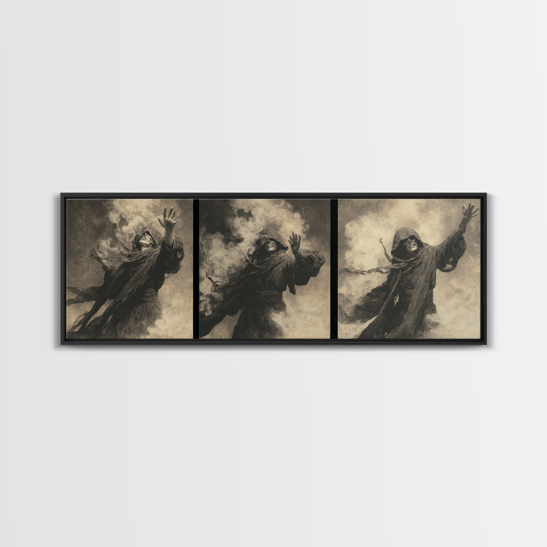 The Ash-Covered Oracle, Dark Symbolist Art, Extra Wide Wall Art, Dark Halloween Decor, Framed Canvas Print, Halloween Wall Art