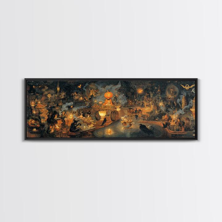 The Pumpkin-Headed Tea Merchant, Medieval Grotesque Art, Extra Wide Wall Art, Gothic Horror Wall Art, Canvas Print