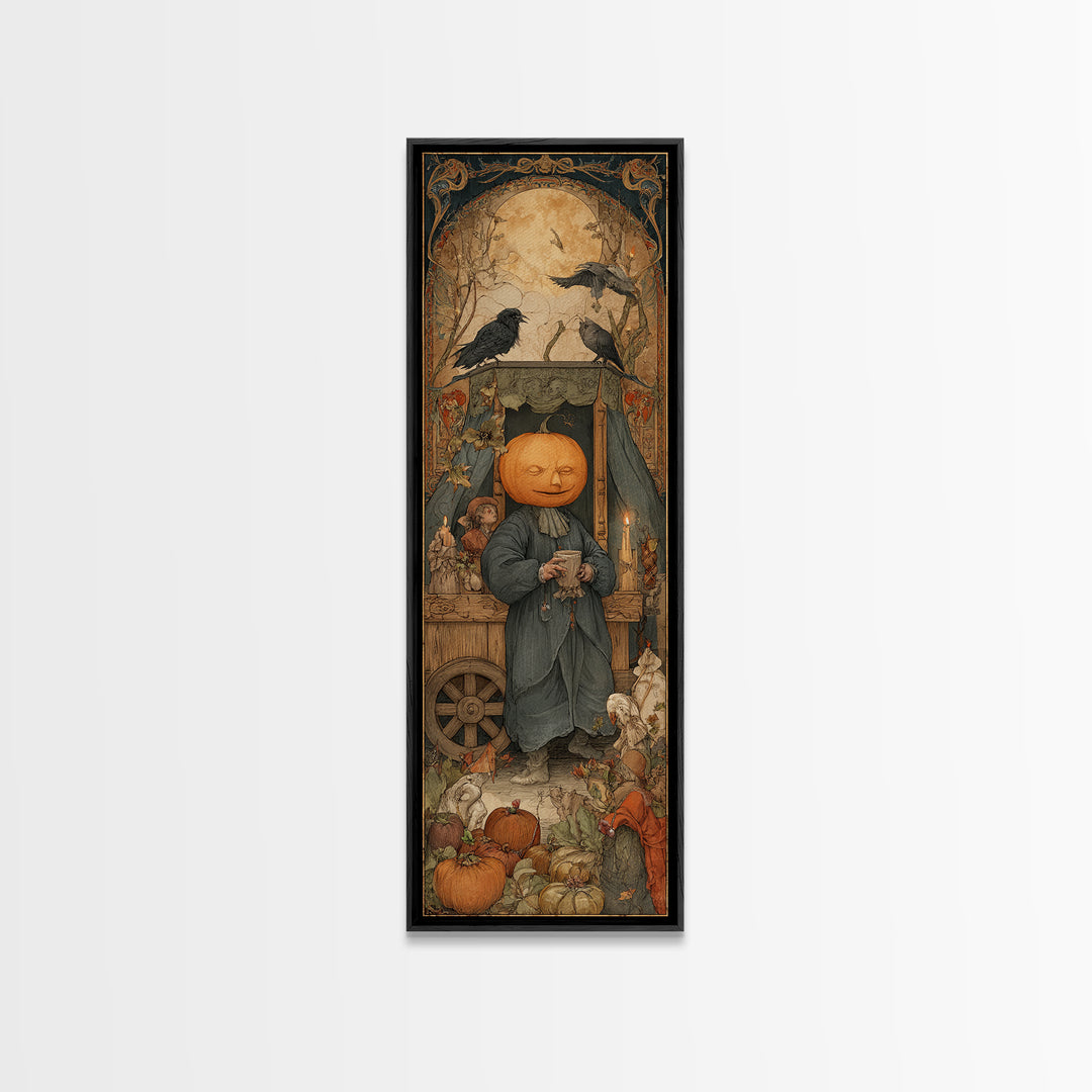 The Pumpkin-Headed Tea Merchant, Dark Renaissance Art, Tall Narrow Wall Art, Dark Fantasy Wall Art, Canvas Print