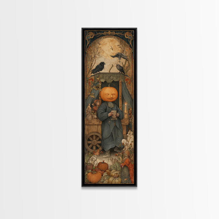 The Pumpkin-Headed Tea Merchant, Dark Renaissance Art, Tall Narrow Wall Art, Dark Fantasy Wall Art, Canvas Print