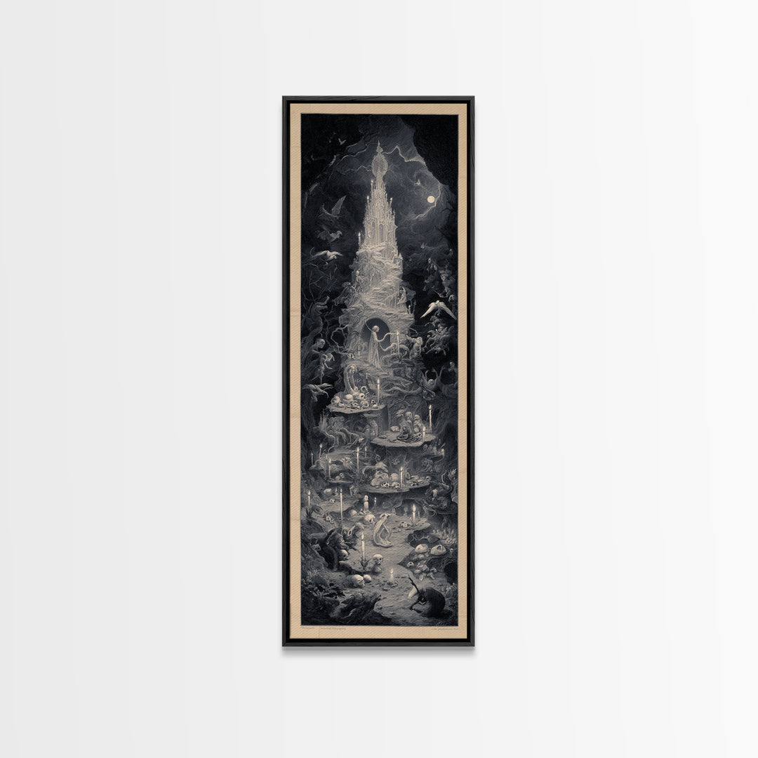 The Ghost Bakery, Gothic Engraving Art, Tall Narrow Wall Art, Macabre Wall Art, Framed Canvas Print, Halloween Wall Art