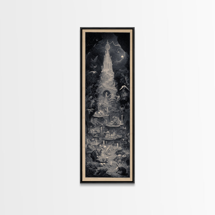 The Ghost Bakery, Gothic Engraving Art, Tall Narrow Wall Art, Macabre Wall Art, Framed Canvas Print, Halloween Wall Art