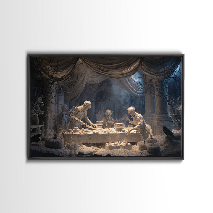 The Ghost Bakery, Gothic Nightmare Art, Landscape Wall Art, Dark Halloween Decor, Framed Canvas Print, Halloween Wall Art