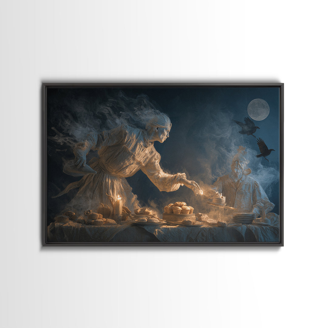 The Ghost Bakery, Visionary Gothic Art, Landscape Wall Art, Macabre Wall Art, Framed Canvas Print, Halloween Wall Art, Halloween Decor