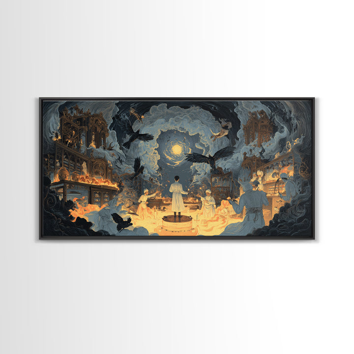 The Ghost Bakery, Apocalyptic Romantic Art, Wide Panoramic Art, Dark Halloween Decor, Canvas Print, Halloween Wall Art