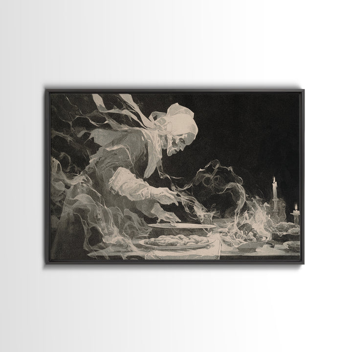The Ghost Bakery, Decadent Gothic Art, Landscape Wall Art, Macabre Wall Art, Framed Canvas Print, Halloween Wall Art