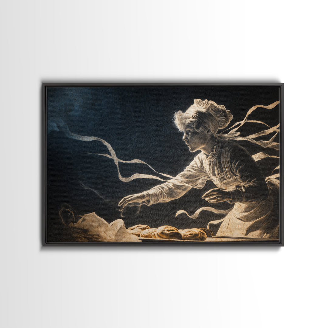 The Ghost Bakery, Expressionist Gothic Art, Landscape Wall Art, Dark Halloween Decor, Framed Canvas Print, Halloween Wall Art