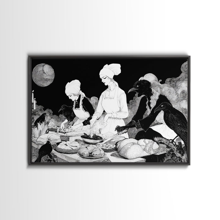 The Ghost Bakery, Decadent Line Art, Landscape Wall Art, Dark Fantasy Wall Art, Framed Canvas Print, Halloween Wall Art