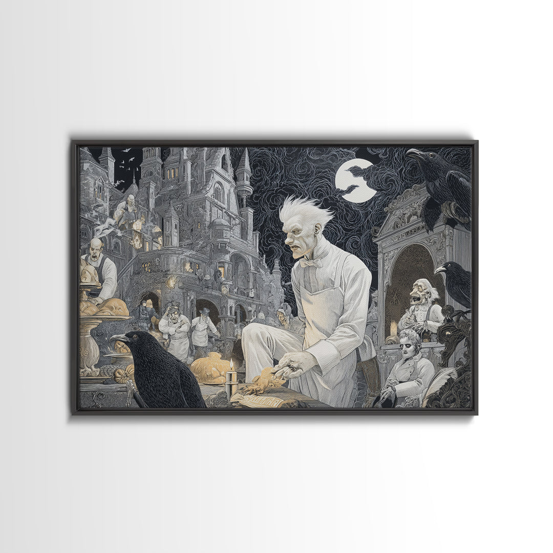 The Ghost Bakery, Victorian Macabre Art, Landscape Wall Art, Macabre Wall Art, Framed Canvas Print, Halloween Wall Art