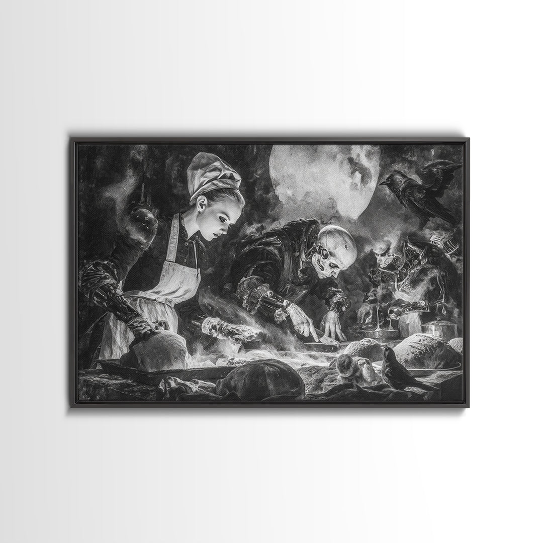 The Ghost Bakery, Biomechanical Horror Art, Landscape Wall Art, Dark Fantasy Wall Art, Framed Canvas Print, Halloween Wall Art