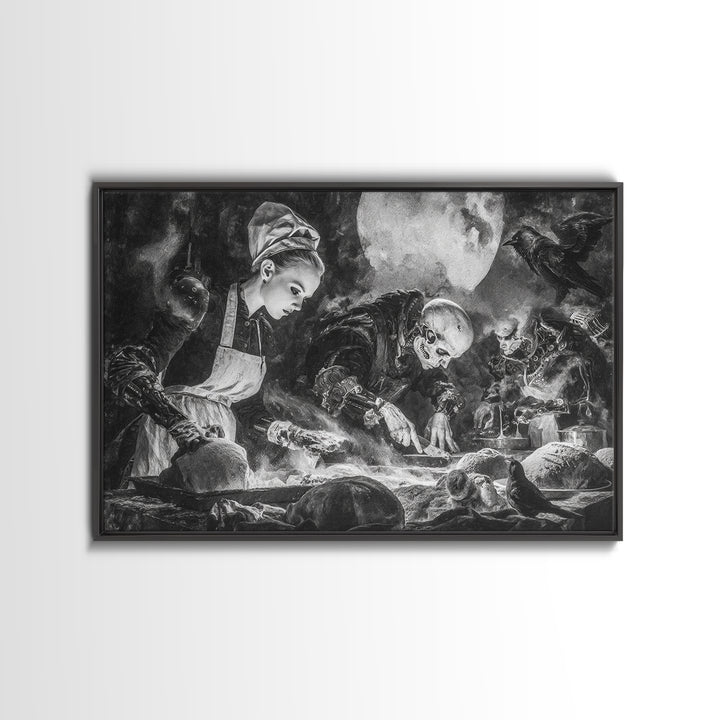 The Ghost Bakery, Biomechanical Horror Art, Landscape Wall Art, Dark Fantasy Wall Art, Framed Canvas Print, Halloween Wall Art