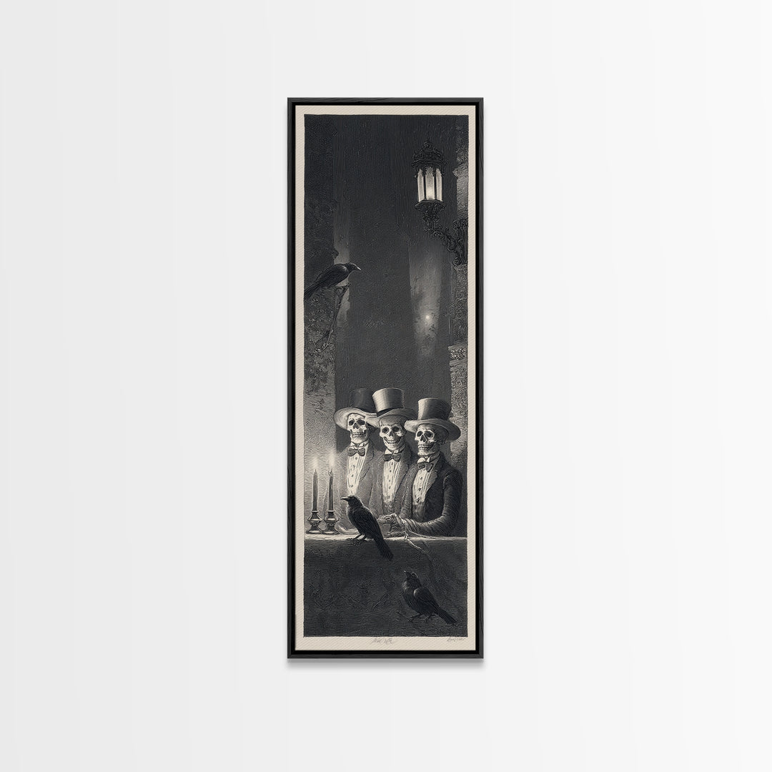 The Skeleton Barbershop Quartet, Gothic Engraving Art, Tall Narrow Wall Art, Gothic Horror Wall Art, Canvas Print, Halloween Wall Art