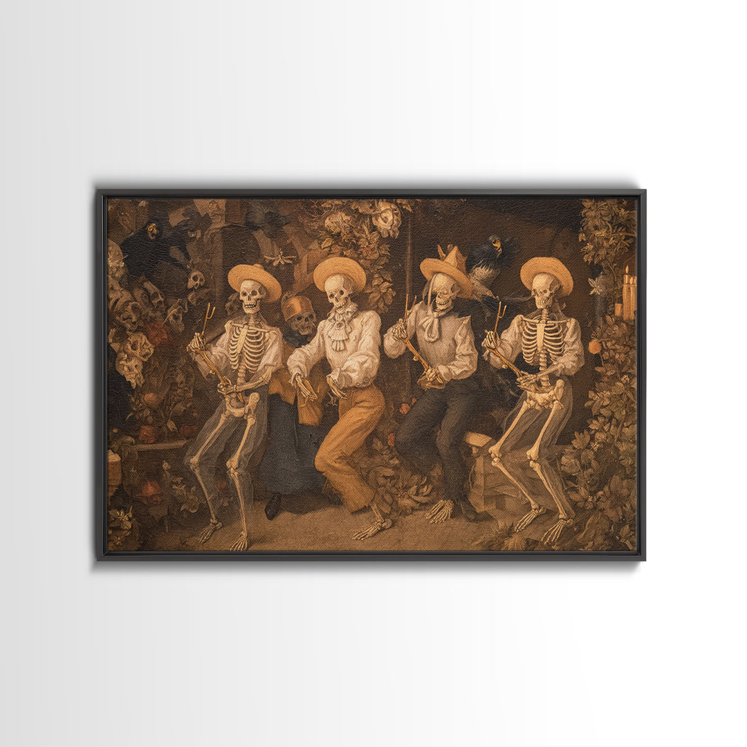 The Skeleton Barbershop Quartet, Medieval Grotesque Art, Landscape Wall Art, Macabre Wall Art, Canvas Print, Halloween Wall Art