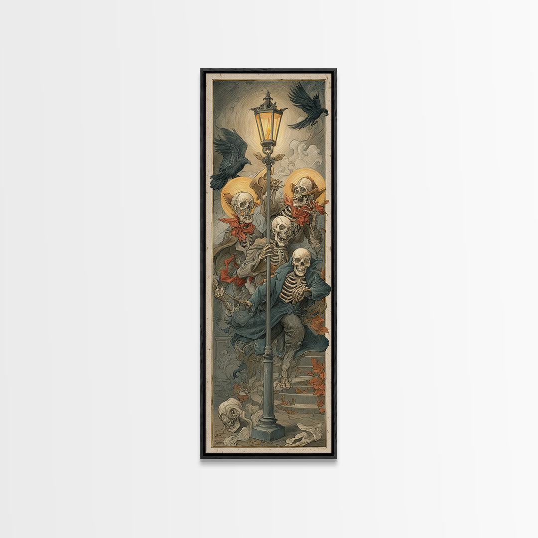 The Skeleton Barbershop Quartet, Dark Renaissance Art, Tall Narrow Wall Art, Gothic Horror Wall Art, Framed Canvas Print