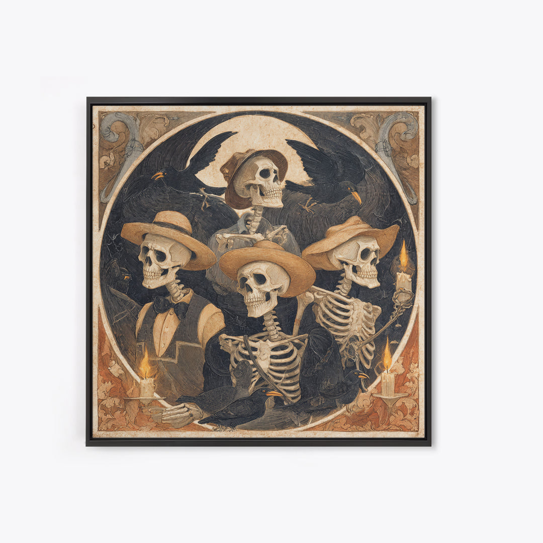 The Skeleton Barbershop Quartet, Danse Macabre Art, Square Wall Art, Macabre Wall Art, Canvas Print, Halloween Wall Art