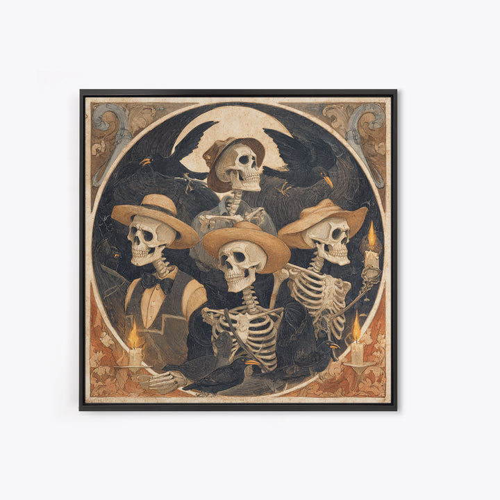 The Skeleton Barbershop Quartet, Danse Macabre Art, Square Wall Art, Macabre Wall Art, Canvas Print, Halloween Wall Art