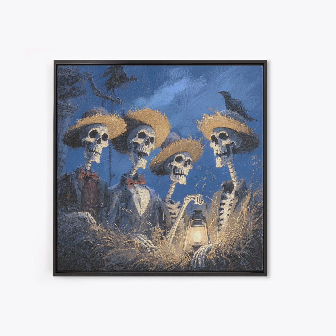 The Skeleton Barbershop Quartet, Baroque Witchcraft Art, Square Wall Art, Macabre Wall Art, Framed Canvas Print, Halloween Wall Art