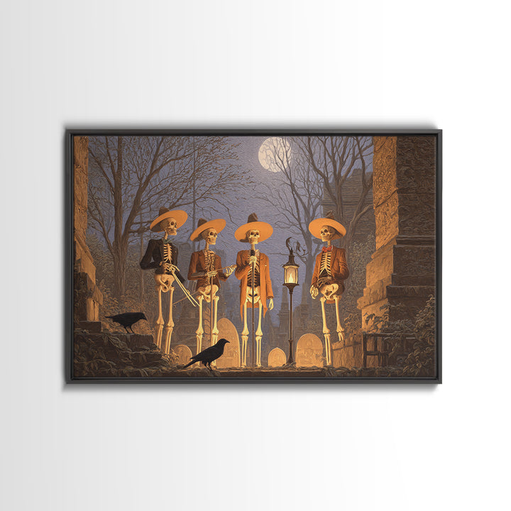 The Skeleton Barbershop Quartet, Romantic Gothic Landscape, Landscape Wall Art, Macabre Wall Art, Canvas Print, Halloween Wall Art