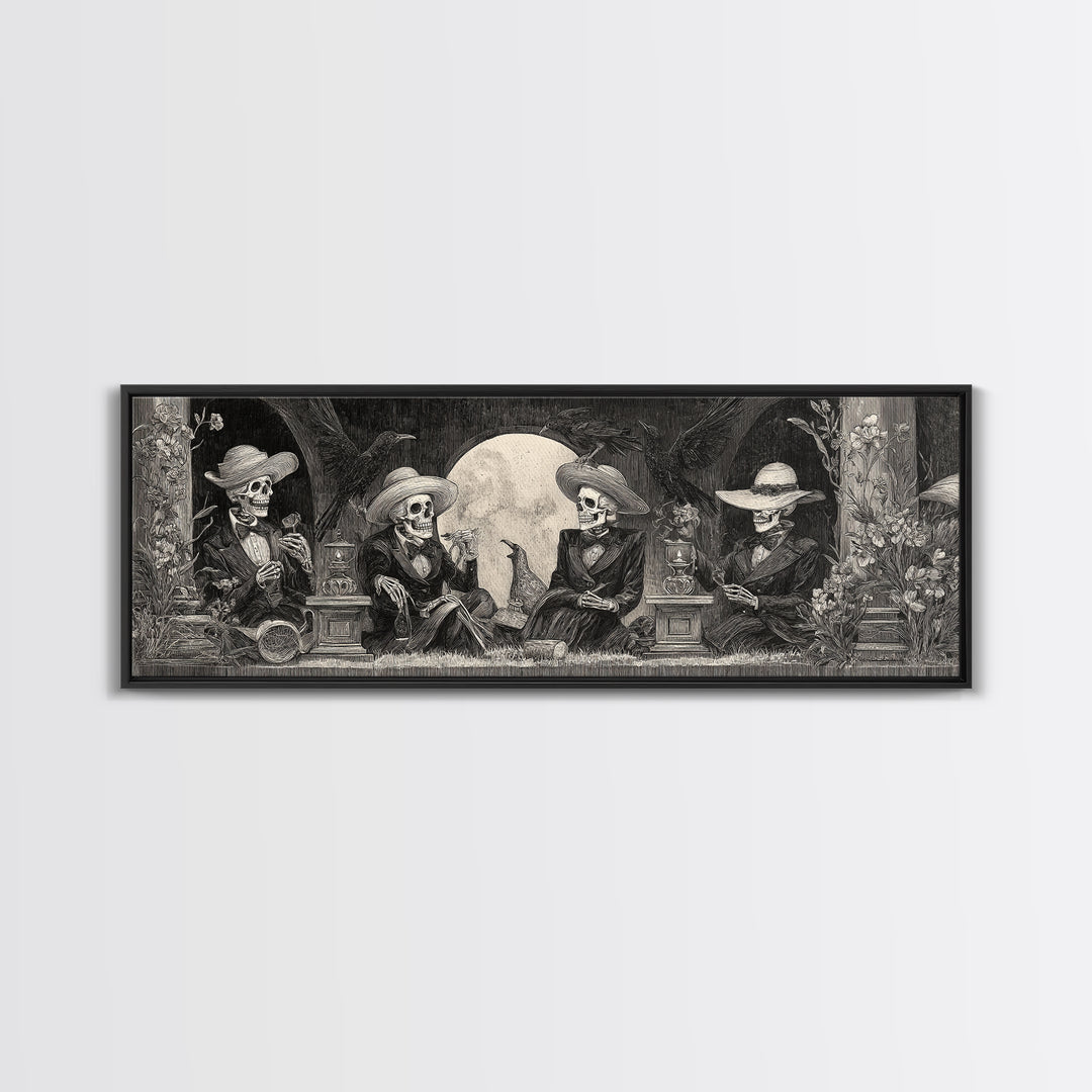 The Skeleton Barbershop Quartet, Symbolist Dream Art, Extra Wide Wall Art, Gothic Horror Wall Art, Canvas Print, Halloween Wall Art