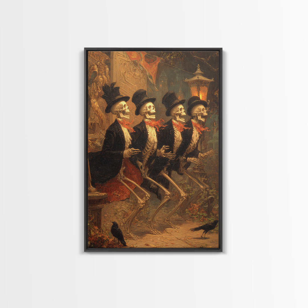The Skeleton Barbershop Quartet, Ornate Symbolist Art, Vertical Wall Art, Macabre Wall Art, Canvas Print, Halloween Wall Art