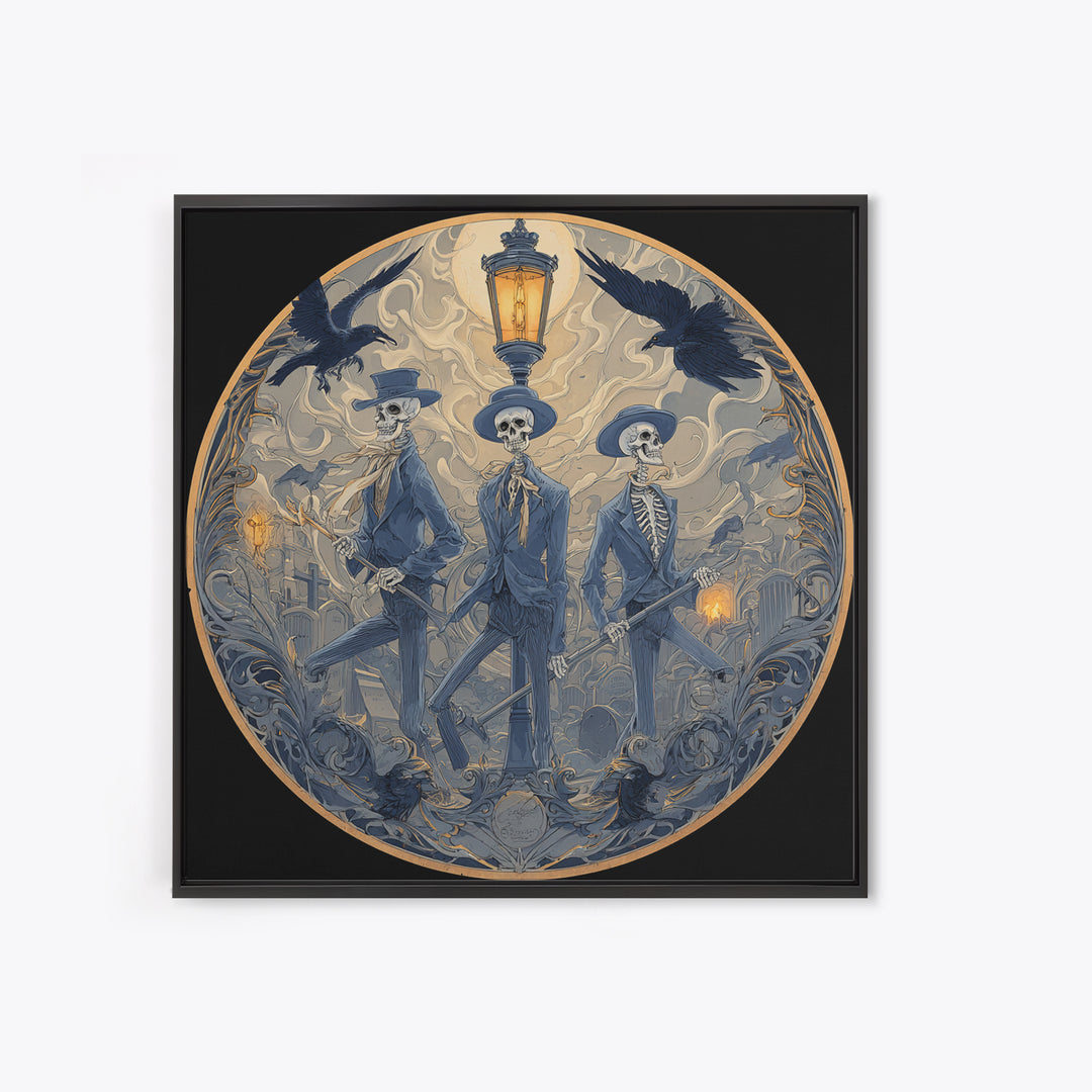 The Skeleton Barbershop Quartet, Symbolist Death Art, Square Wall Art, Macabre Wall Art, Framed Canvas Print, Halloween Wall Art