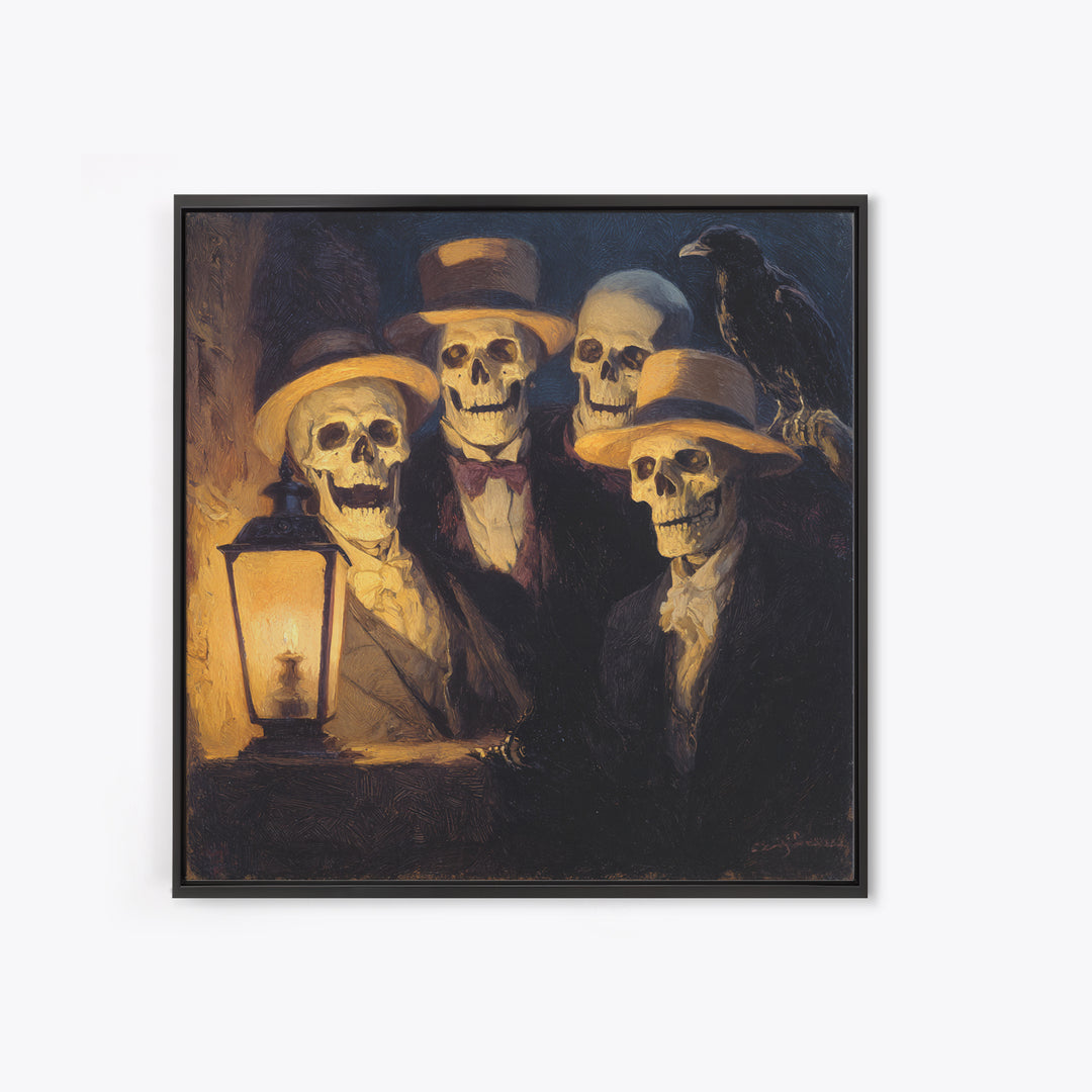 The Skeleton Barbershop Quartet, Dark Symbolist Art, Square Wall Art, Macabre Wall Art, Canvas Print, Halloween Wall Art
