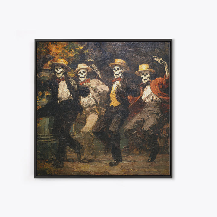 The Skeleton Barbershop Quartet, Grotesque Carnival Art, Square Wall Art, Macabre Wall Art, Framed Canvas Print, Halloween Wall Art
