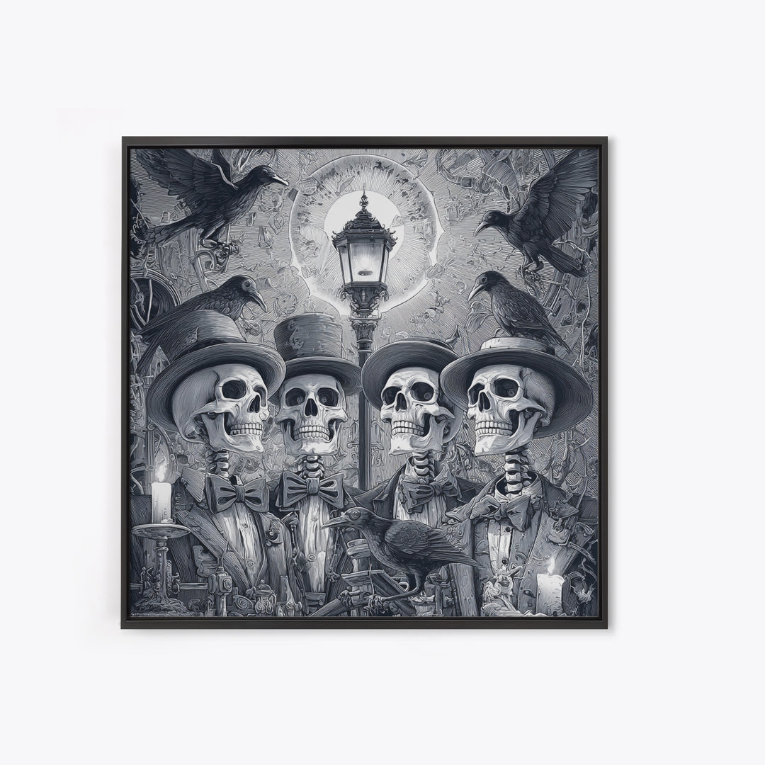 The Skeleton Barbershop Quartet, Biomechanical Horror Art, Square Wall Art, Dark Halloween Decor, Canvas Print, Halloween Wall Art