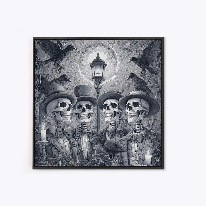 The Skeleton Barbershop Quartet, Biomechanical Horror Art, Square Wall Art, Dark Halloween Decor, Canvas Print, Halloween Wall Art