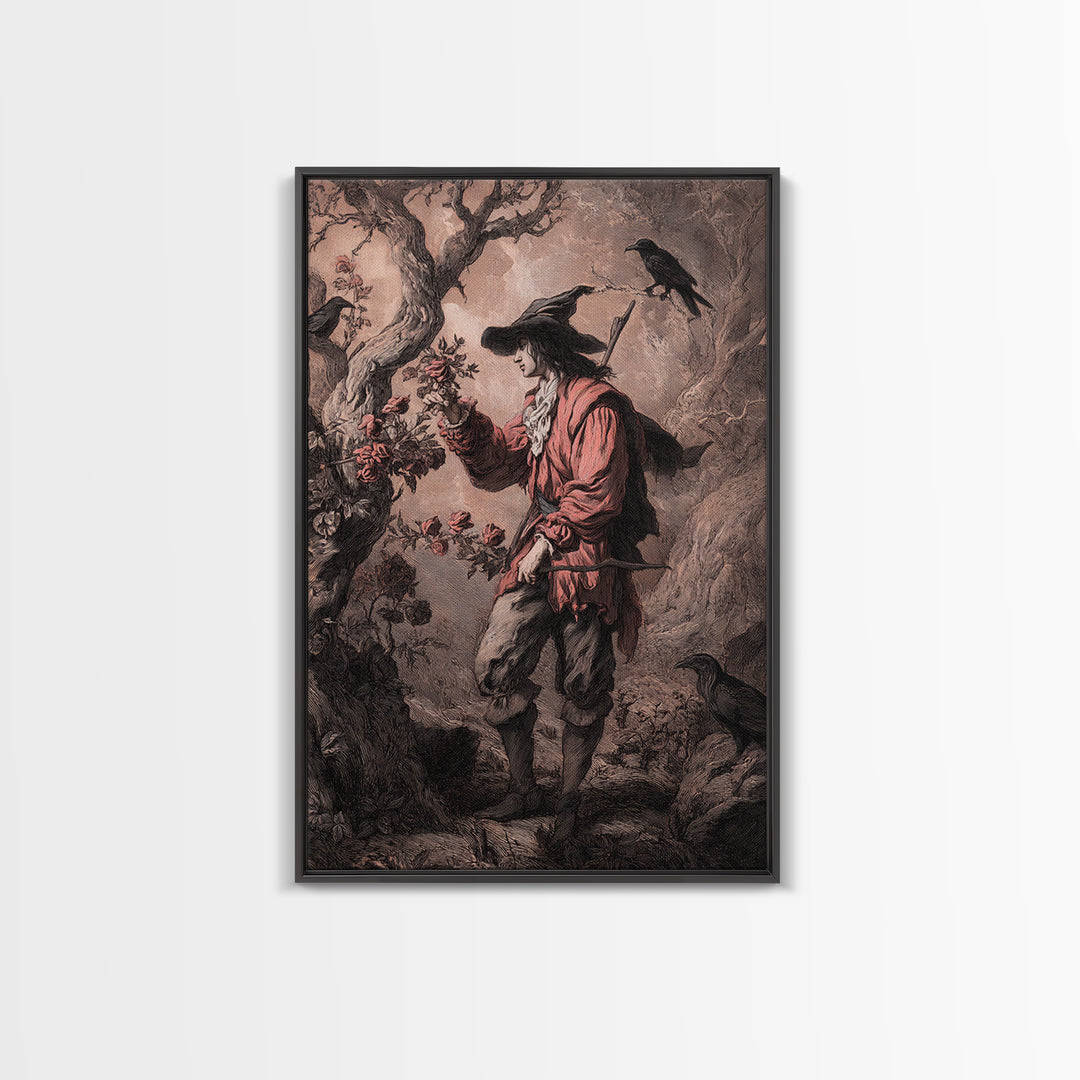 The Vampire Florist, Baroque Witchcraft Art, Vertical Wall Art, Macabre Wall Art, Canvas Print, Halloween Wall Art, Gothic Home Decor